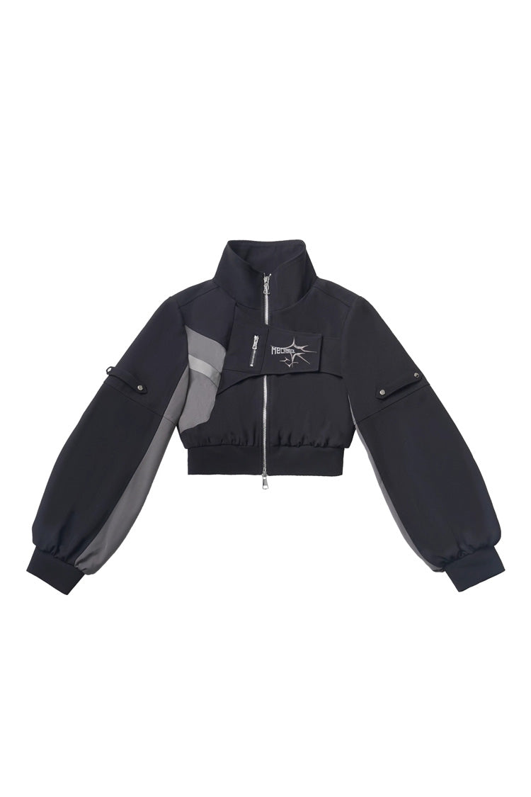 Ebony Techwear Paneled Zip Trousers & Cropped Jacket - Holographic Cruise