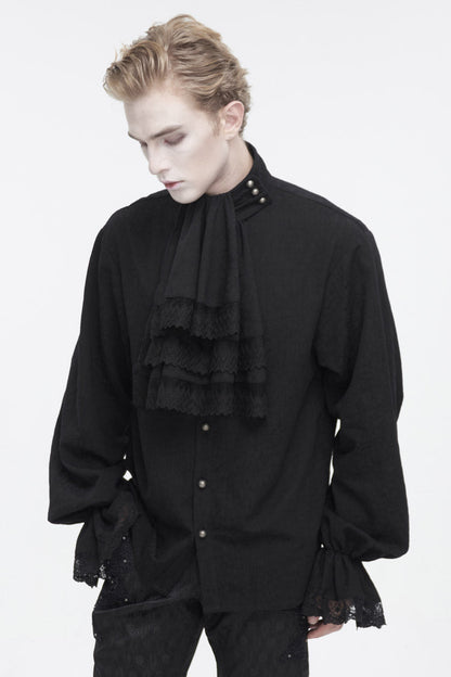 Stand-Collar Puff-Sleeve Gothic Shirt with Necktie