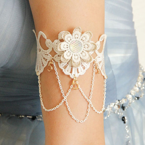 Ivory Baroque Retro Tassel Lace Wedding Dress Resin Diamond Arm Ring Lolita Bracelet