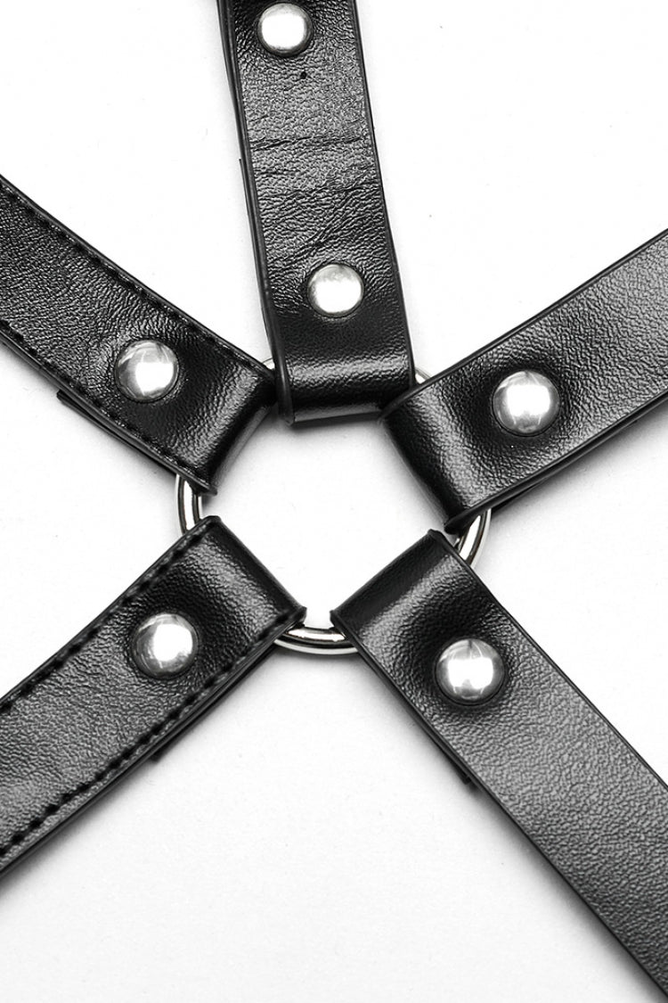 Steampunk PU Leather Harness with Metal Ring Buckles