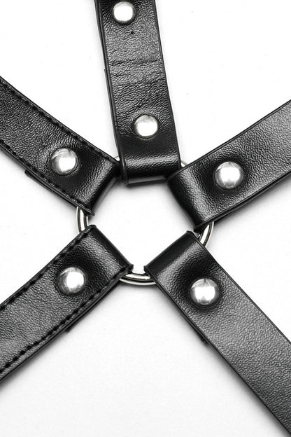 Steampunk PU Leather Harness with Metal Ring Buckles