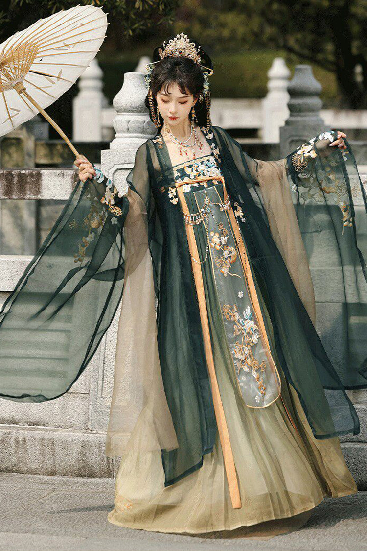 Emerald High Waist Embroidered Classic Luxurious Hanfu Outfit