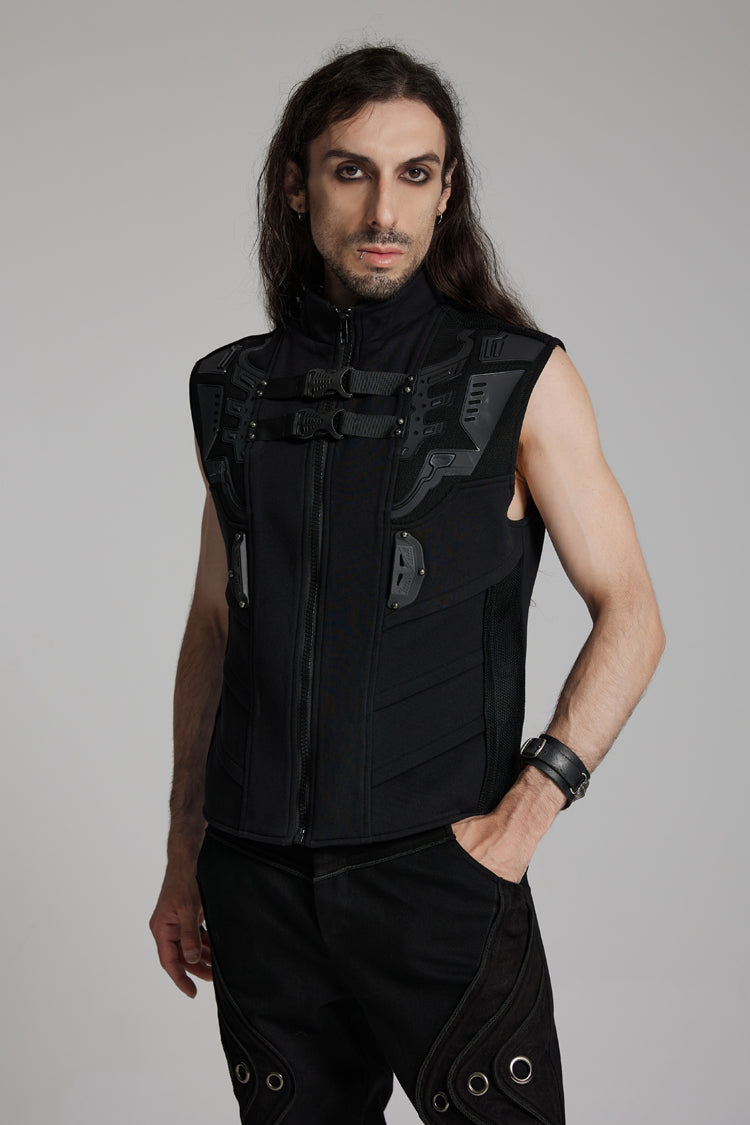 Midnight Zip Punk Vest with Buckle Accents