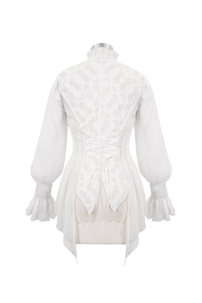 Ivory Chiffon High Collar Flared Cuff Back Lace-Up Gothic Blouse