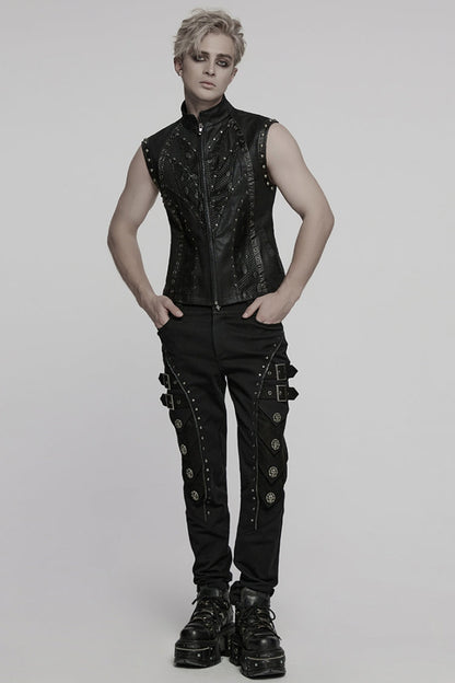Gothic Men's Mesh Vest, Black with Stitched Mandarin Collar