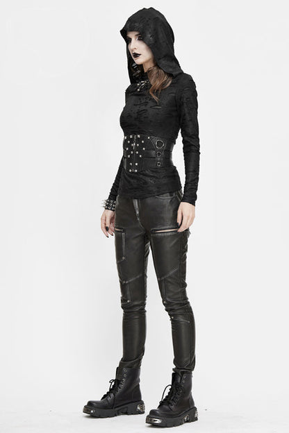 Coal Biker Patchwork Leather Pants with Distressed Panels