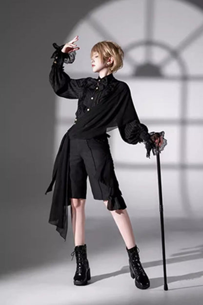 Medieval Ouji Lolita Blouse and Knee-Length Shorts Set in Black