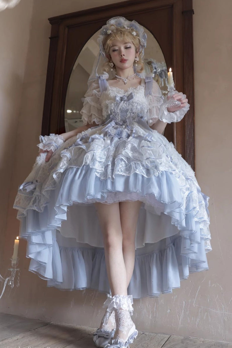 Azure Diane Rose Short Sleeve Multi-Layered Jacquard Ruffle Hanayome Cardigan Bow Lace Sweet Lolita Gown