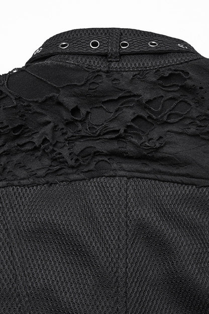 Women's Black Punk Short Vest, Ripped with Buckle Details