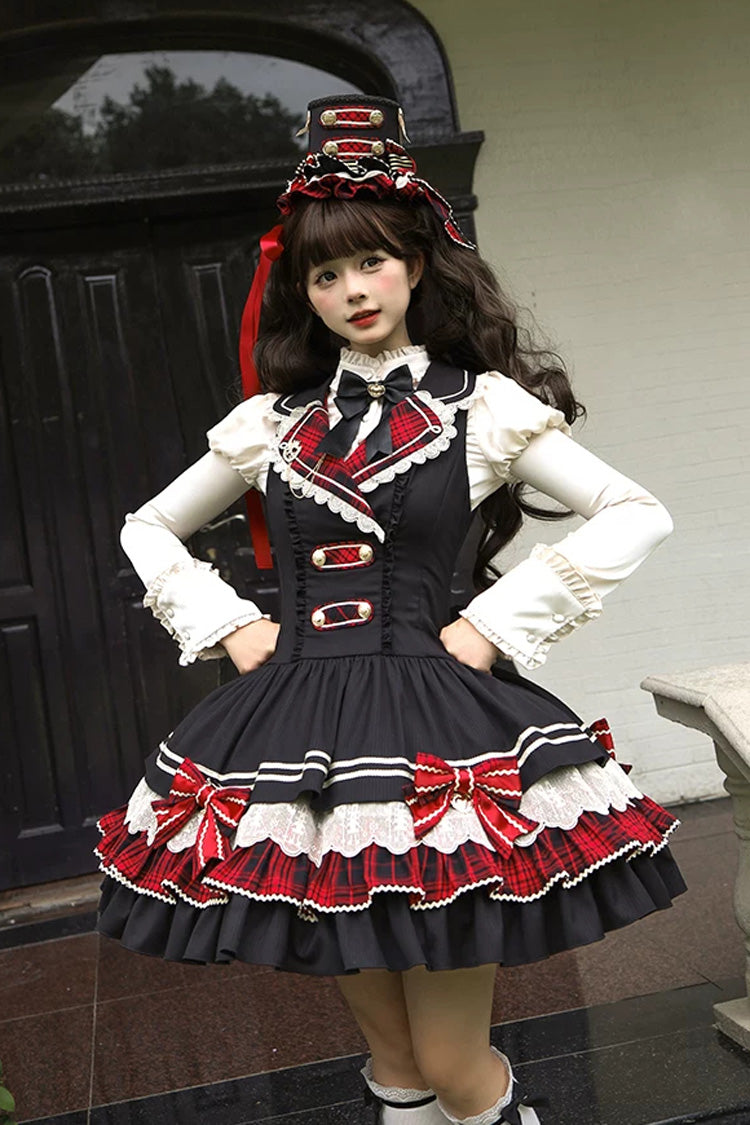 Ebony V-Neck Printed Tiered Bow Collegiate JSK - Honor Guard Gala