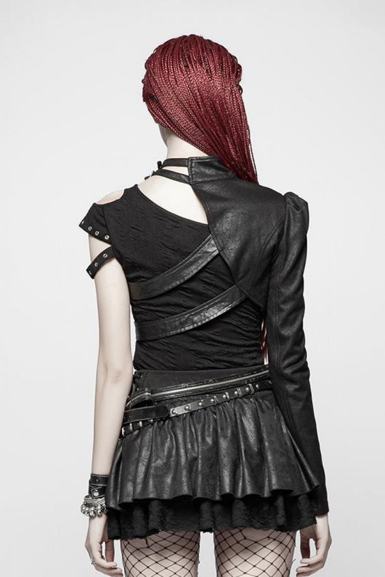 Steampunk Single-Arm Jacket with Rivet Buckle and Stand Collar in Two Tones - IndustrialChic