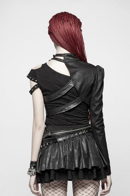 Steampunk Single-Arm Jacket with Rivet Buckle and Stand Collar in Two Tones - IndustrialChic