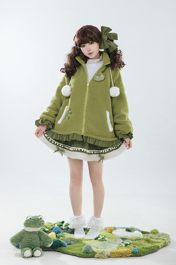 Emerald Long Sleeve Hooded Bow Sweet Lolita Coat