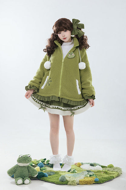 Emerald Long Sleeve Hooded Bow Sweet Lolita Coat
