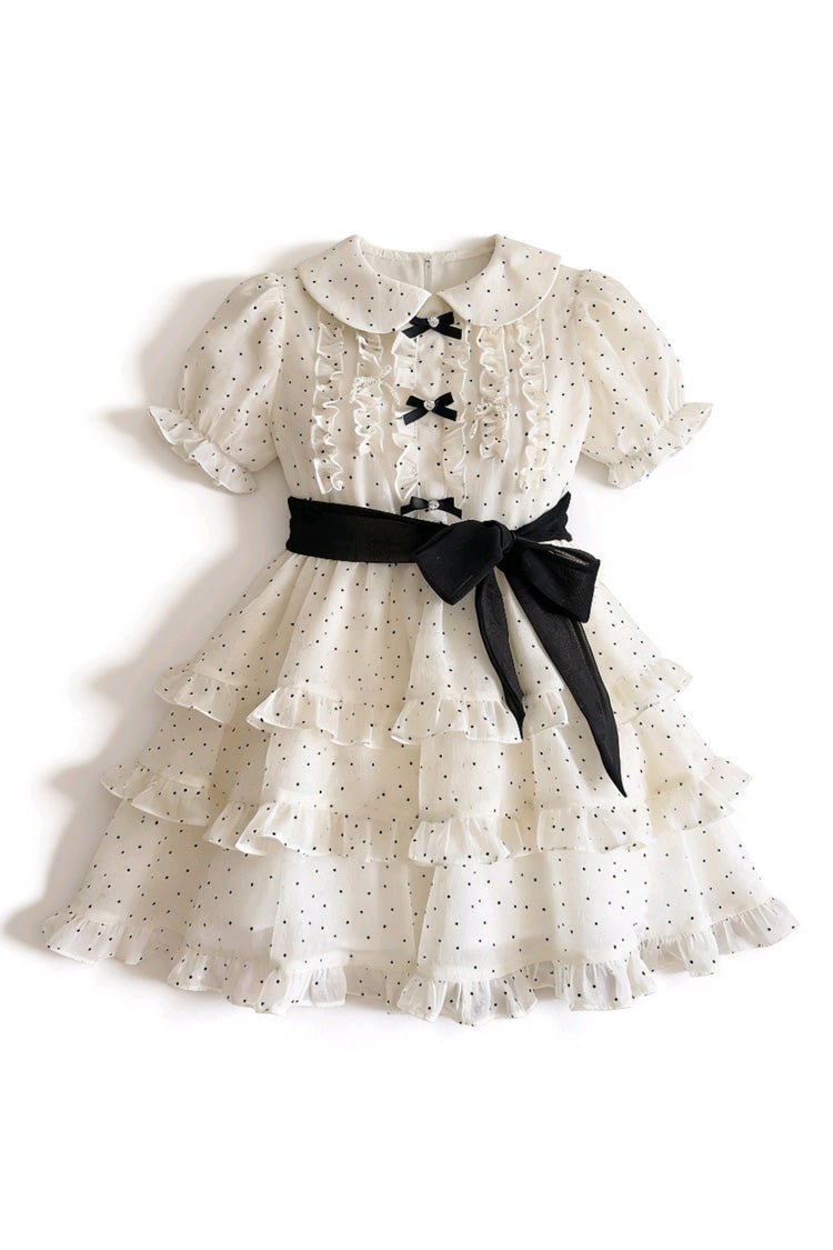 Ivory Doll Collar Short-Sleeve Polka Dot Ruffled Plus-Size Princess Lolita Dress