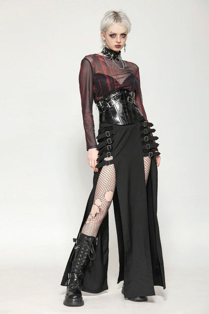 Crimson & Obsidian Round Collar Long Sleeves Sheer Mesh Tie-Dyed Versatile Basic Top