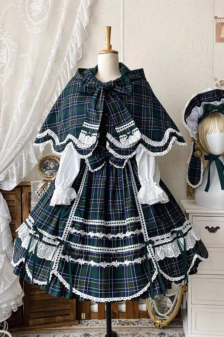 Emerald Gingham Petal Bunny Printed Ruffled Bow Sweet JSK