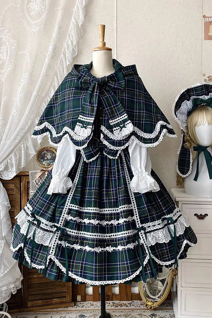 Emerald Gingham Petal Bunny Printed Ruffled Bow Sweet JSK