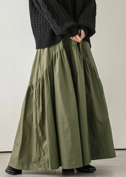 Army Elastic Green Skirt Spring Waist Cotton Loose Wrinkled