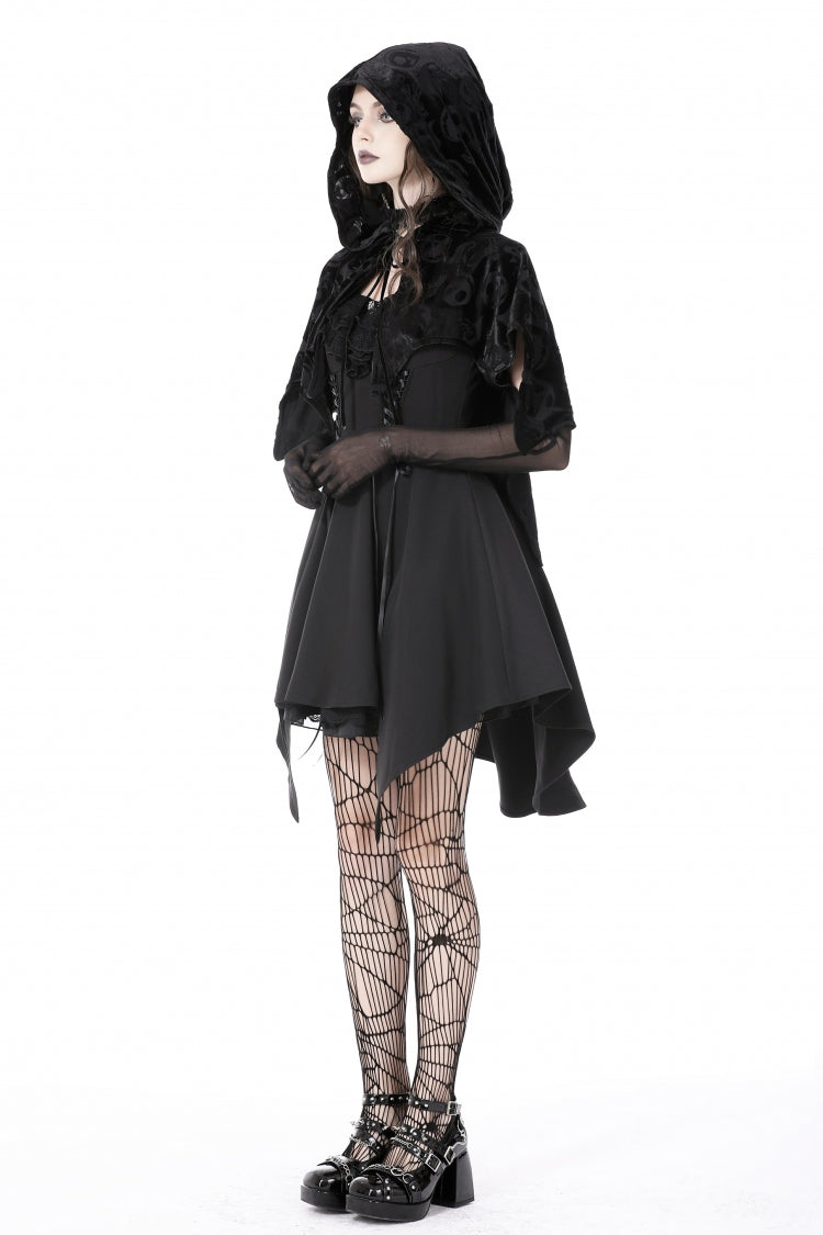 Velvet Hooded Cape with Skull Lace-Up Front