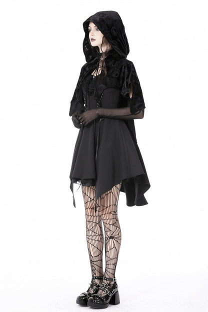 Velvet Hooded Cape with Skull Lace-Up Front