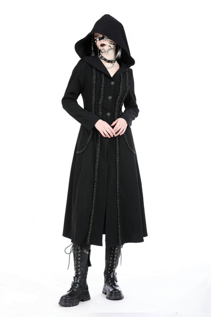 Hooded Punk Jacket with Ruffled Lace-Up Front for Women