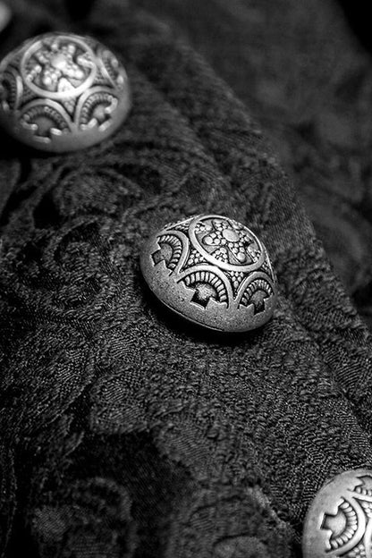Men's Gothic Coat with Metal Buttons, Jacquard Print and Faux Two-Piece Design