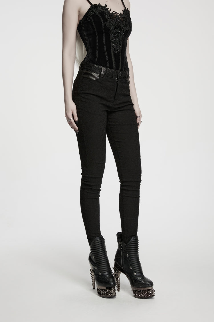 Women's Gothic Cool Cosplay Pants in Slim Fit Black Jacquard