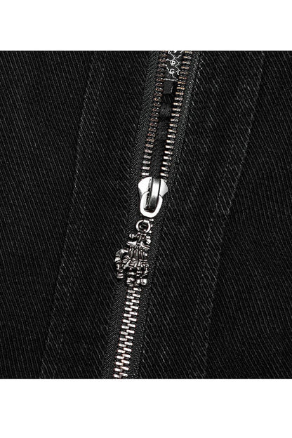 Apocalyptic Skull-Zip Twill Vest with Stand Collar