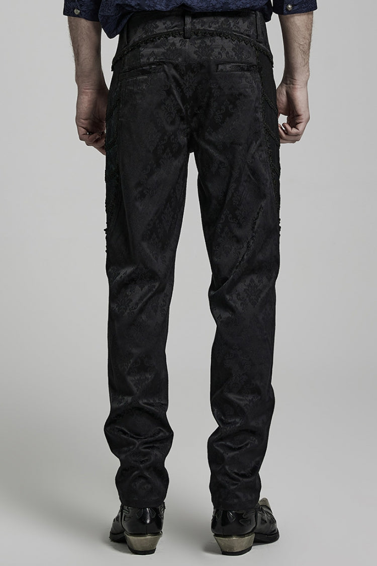 Gothic Pants for Men with Black Jacquard 3D Print and Lace Detailing
