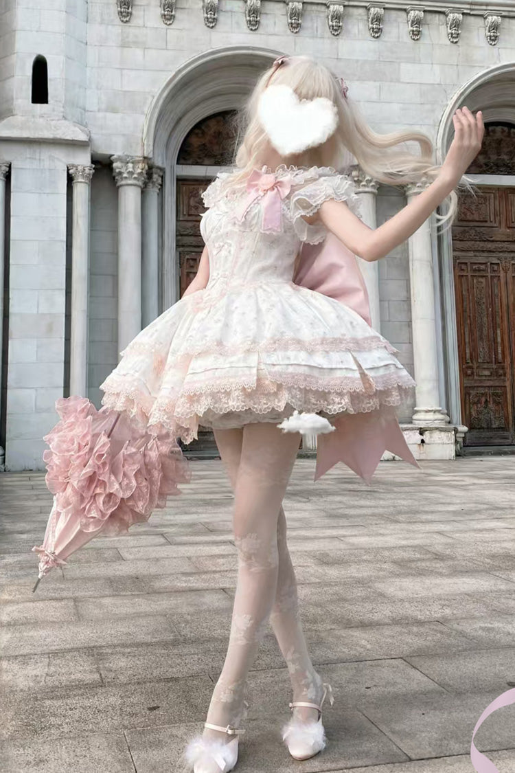 Blush Printed Ruffled Lace JSK Set with Bow