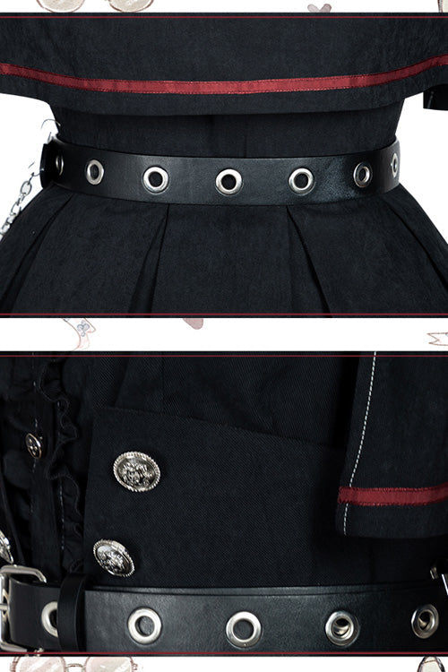 Gothic Officer Style Shirt and Skirt Ensemble