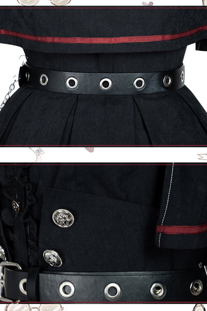Gothic Officer Style Shirt and Skirt Ensemble