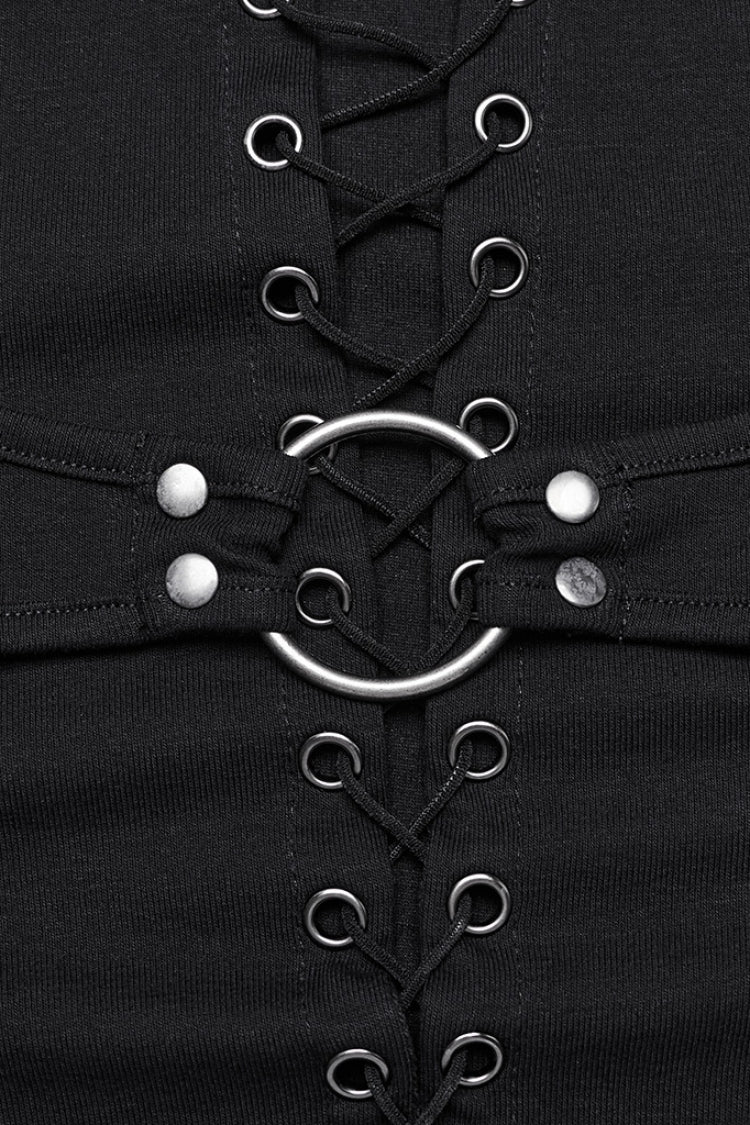 Ebony Long-Sleeve Lace-Up Sheer Punk Blouse