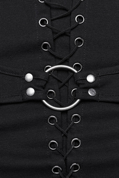 Ebony Long-Sleeve Lace-Up Sheer Punk Blouse