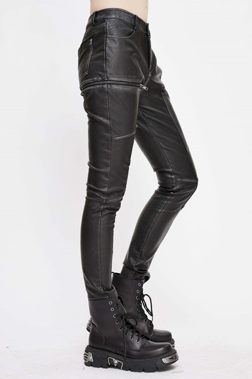 Coal Biker Patchwork Leather Pants with Distressed Panels