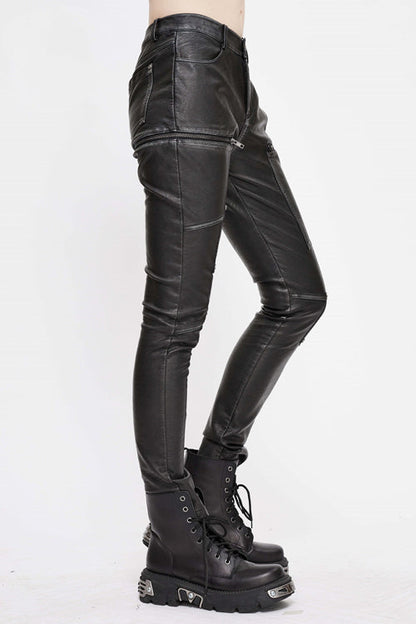 Coal Biker Patchwork Leather Pants with Distressed Panels