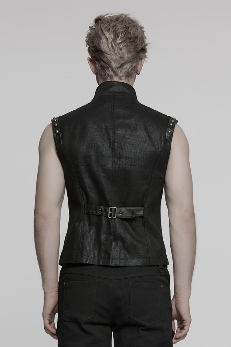 Gothic Men's Mesh Vest, Black with Stitched Mandarin Collar