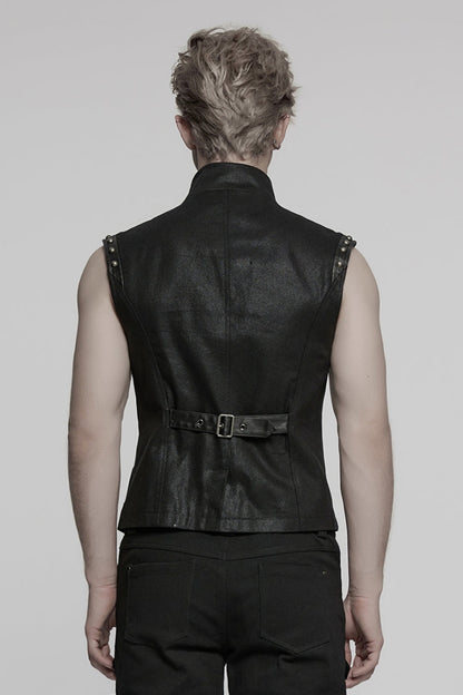 Gothic Men's Mesh Vest, Black with Stitched Mandarin Collar