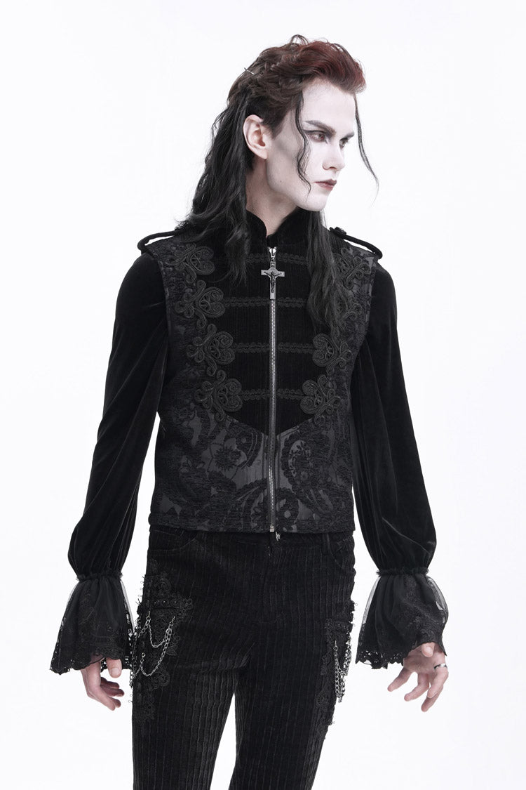 Crochet Floral Gothic Vest with Zipper for Men