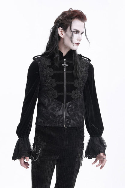 Crochet Floral Gothic Vest with Zipper for Men