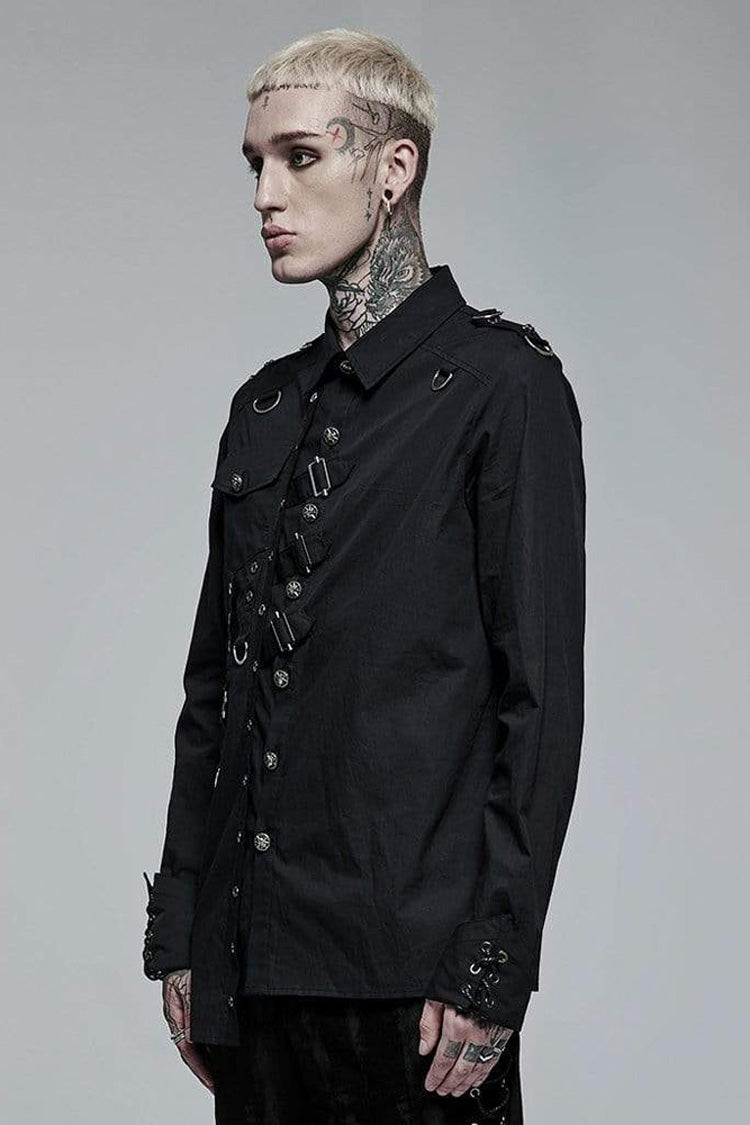 Ink Asymmetric Soft Shirt with Metallic Buckle Trim