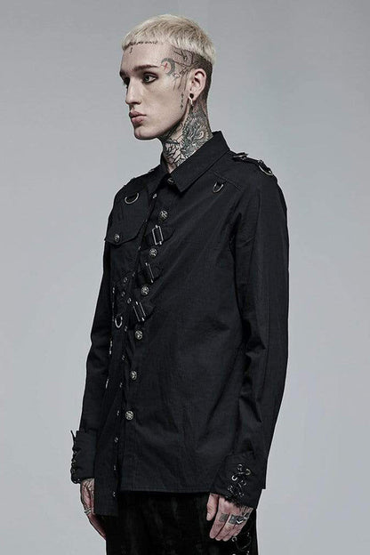 Ink Asymmetric Soft Shirt with Metallic Buckle Trim
