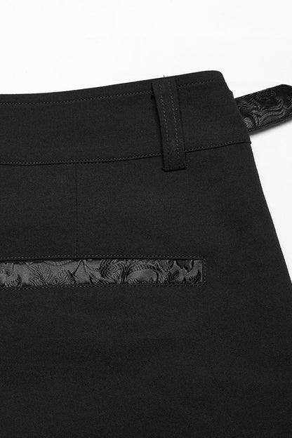 Punk Pants for Men with Black Jacquard and Buckle Accents