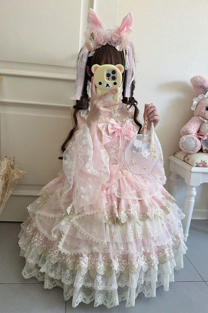Blush Sleeveless Embroidered Bow Chinese-Style JSK