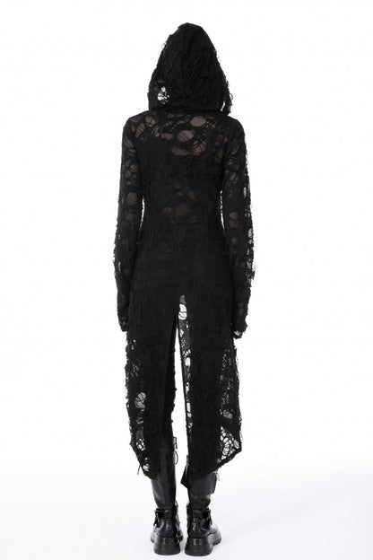 Ebony Long-Sleeve Ripped Zip Punk Long Hooded Coat