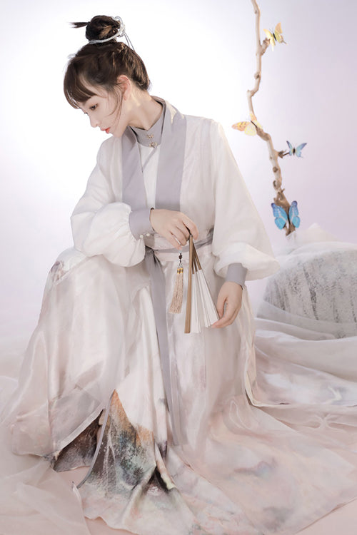 Classic Lolita Hanfu Gown Full Set with Elegant Chinese Ink Printing