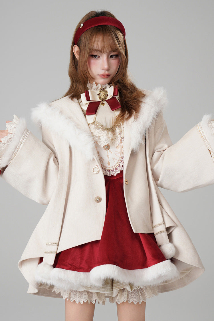 Hooded Sweet Lolita Cloak Coat with Cat Ears & Magical Charm in Cream
