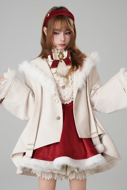 Hooded Sweet Lolita Cloak Coat with Cat Ears & Magical Charm in Cream