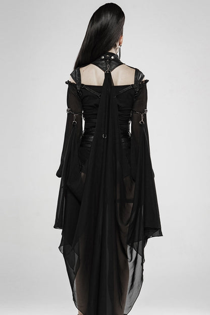 Sleeveless Gothic Cloak with Metal Buckle and Leather Strap